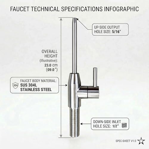 Image of High Flow 5 /16 RO Faucet for Under Cabinet Water Purifier | SS304 Stainless Steel Tap | Fast Water Dispensing | Compatible with All Type RO /UV /UF Systems | Modern Kitchen Aesthetic Design