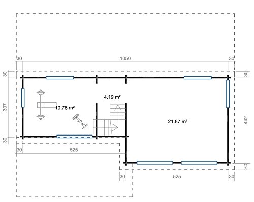 Ferienhaus F6 inkl. Fußboden – 70 mm Blockbohlenhaus, Grundfläche: 72,20 m², Stufendach - 6