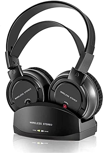 ANSTEN Wireless Headphones for TV with Charging Dock,Over The Ear Stereo Headset with RF Transmitter,Cordless Design for Gaming PC, Rechargeable 25 Hour Battery TV Headphone Wireless (Brown)