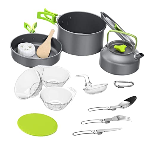 KOMBIUDA Camping Cooking Set 1 Set Outdoor Portable Cooking Equipment Pot Pan Tea Pot Utensils Bowls for Hiking Picnic