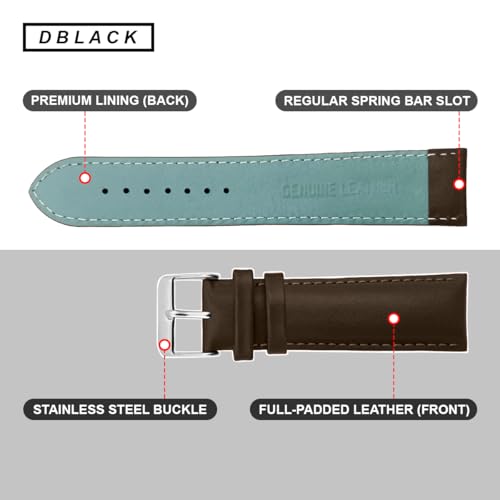 Image of DBLACK ''ZEUS'' Genuine Leather Watch Strap, Minimalist Design Watch Belt / / For 18mm, 20mm, 22mm, or 24mm Full-Padded Watch Band (Choose Your Size & Color)