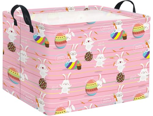 Image of Rectangular Easter Basket Easter Basket for Kids Baby Storage Basket Cute Toy Storage Bin Organizer Shelf Book Basket Easter Room Decor(Line Easter Egg)