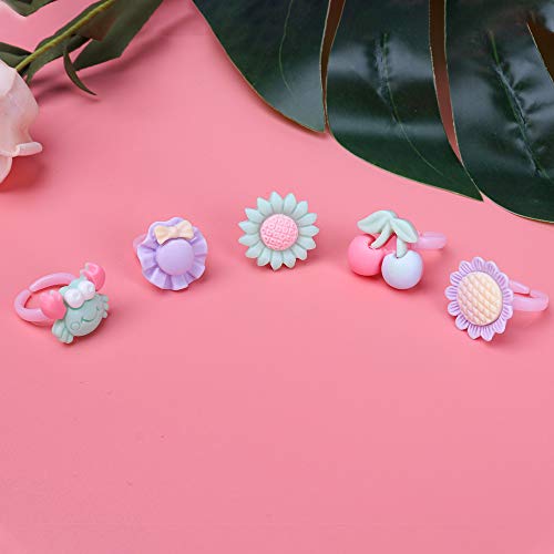 50pcs Kids Rings for Girls, Kids Jewelry for Little girls Toddlers, Girl Pretend Play and Dress up Rings, Little Girls Gift with Heart Shape Box, Top Toys Unique Gifts for 3 4 5 6 7 8 9 Year Old Girls - Thumbnail 5