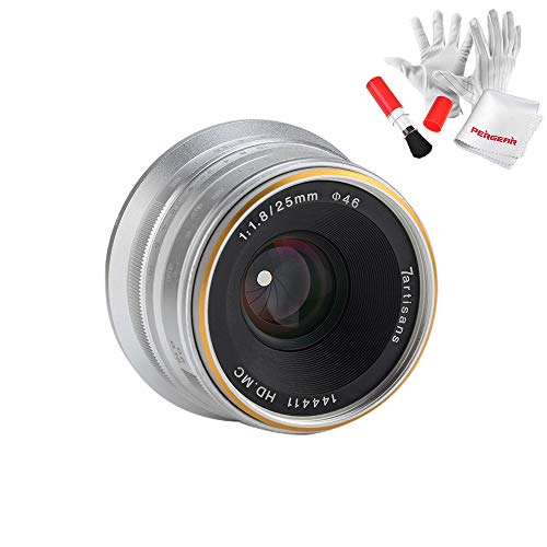 80% Off Discount 7artisans 25mm F1.8 Manual Focus Prime Fixed Lens for Olympus and Panasonic Micro Four Thirds MFT M4/3 Cameras - Silver