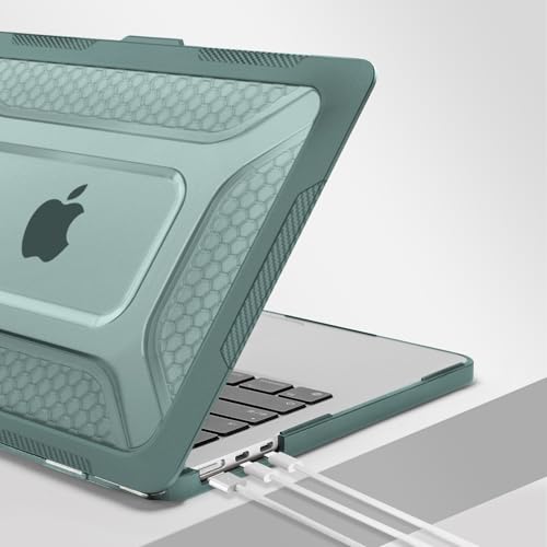 Image of MOSISO Compatible with MacBook Air 13 inch Case M5 M4 M3 M2, Emerald Green | 2 in 1 Kit Honeycomb Shock Resistant Hard Case with Foldable Kickstand for MacBook Air 13.6 2026-2022 A3449 A3240 A3113 A2681