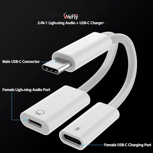 Image of Wefly 2-in-1 USB-C to Light /ning Headphone + USBC Charge Spltter,USB C to Ligh1 /ning Headphone Jack+PD 60W Charging Adapter Connector for 1Phone 15 Pro Max Plus,Pro,Mac /Book (Type C to C /Light /ing)