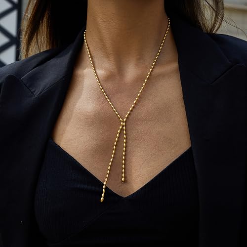 Simple Gold Necklace for Women Y Shaped Beaded Chain Long Necklace Adjustable Statement Jewelry2