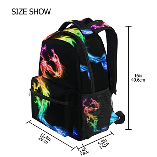 Fire Rainbow Dragon School Backpack Black Bookbag For Boys Girls Elementary School Casual Travel Bag Computer Laptop Daypack One Size #TOP1