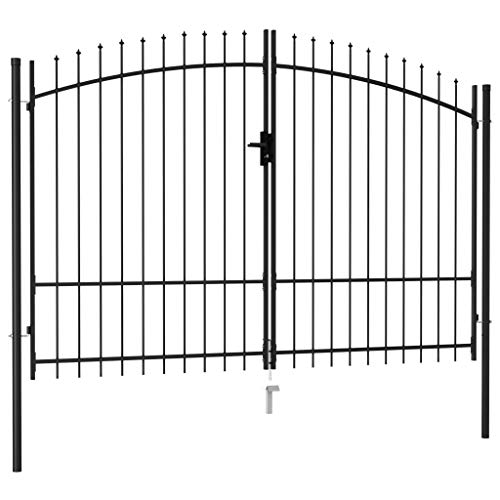 Tidyard Double Door Fence Gate with Spike Top Steel Yard Entryway Door Fence Gate Garden Gate 3x1.75 m Black