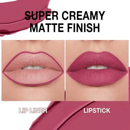 Image of Kaely Plum Rose Gradient Matte Lipstick Lip Liner Pencil for Women, 2in1 Flawless Contour Gradual Ombre Effect Lip Pencil Makeup Waterproof, labiales mate 24 horas originales, 12