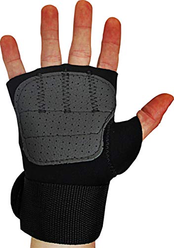 Luva Com Munhequeira Neoprene + Couro Legitimo Crossfit (PRETO, G)