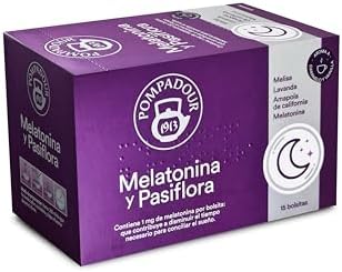 Pompadour | Melatonina y Pasiflora | Contribuye a Disminuir el Tiempo Necesario para Conciliar el Sueño | 1 Mg de Melatonina por Bolsita | 15 Bolsitas de 2 Gr