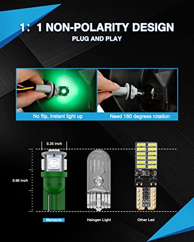 Image of Marsauto 194 LED Light Bulb Green, 168 T10 2825 LED Replacement Bulbs for Car Dome Map Door Courtesy License Plate Lights (Pack of 10)