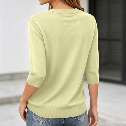 Sweater for Women Crew Neck Short Sleeve Plain Knit Pullover Tops - image 3