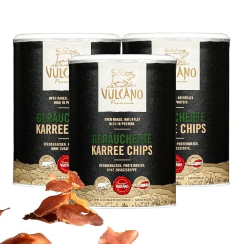 Luftgetrocknete Lachs/Karree Protein Chips, Hoher Eiweißgehalt, Laktosfrei, Glutenfrei, Idealer Snack für Unterwegs, Trockenfleisch, High Protein Snack für Fitness, Outdoor (Karree Chips 3er Pack)