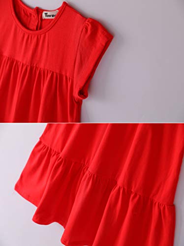 Image of Youwon Girls Dress Short Sleeve Solid Color Tunic A-Line Tiered Swing Dress 2-6 7-16