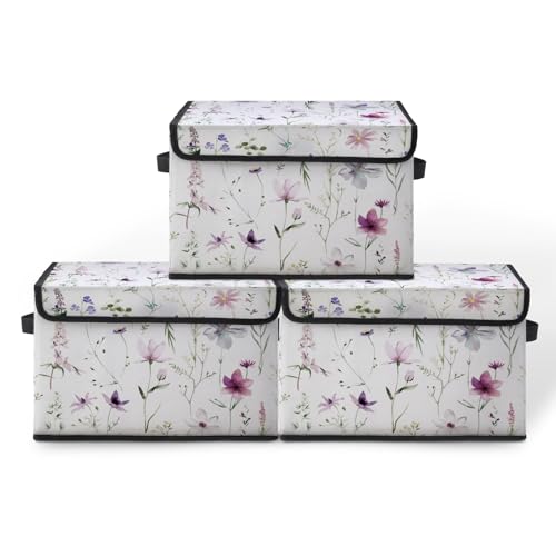 Image of Stackable Storage Bins with Lids,Closet Organizers Fabric Box for Home and Office,Blanket Clothes Organizers,Under Bed Storage Containers 3 Pack