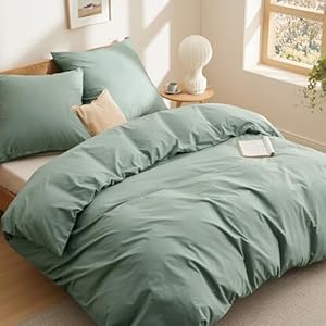 BEDSURE Beddengoed 200 x 200 cm, katoen, groen, beddengoedsets 200 x 200 cm, dekbedovertrek, 3-delig met 2 kussenslopen 80 x 80 cm, Oeko-Tex-beddengoed, groen met ritssluiting