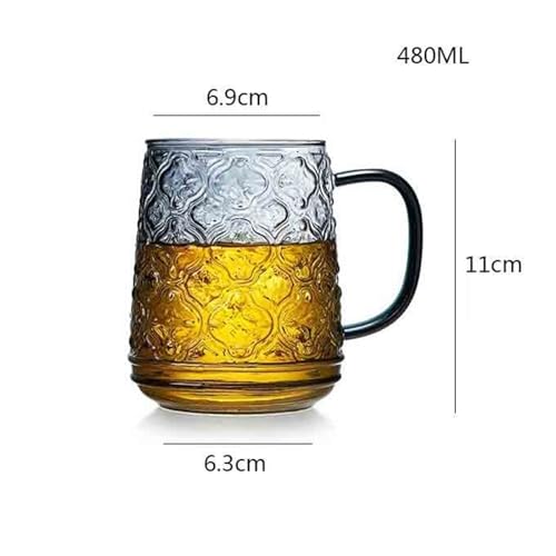 Vaso de vidrio de borosilicato para desayunos con relieve retro y asa Champagne Gold 3