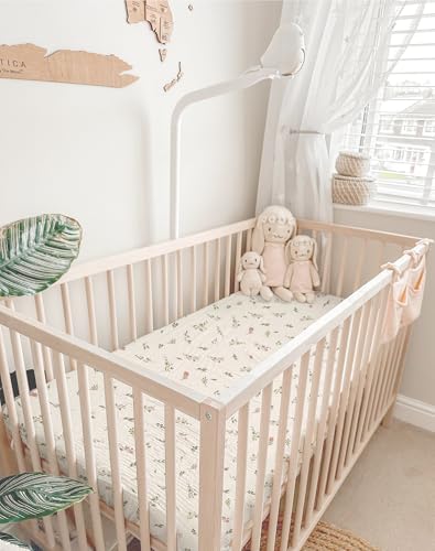 Image of Pack and Play Sheets for Baby Boy and Girl 2 Pack, Neutral Muslin Cotton Pack N Play Mattresses Sheet 27 inchx39 inch, Muslin Nursery Bedding Soft and Breathable Comfort (Petal Leaf & Pink)