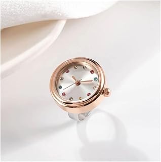 リングウォッチレディース指輪時計レディース/メンズ, 人気防水かわいいミニリングウォッチ, アナログクォーツ見やすい指輪計 調整可能 フリーサイズ, カラーダイヤモンド学生子供クリエイティブデコレーションフィンガー指時計ギフトの腕時計 (Color : Rose gold)