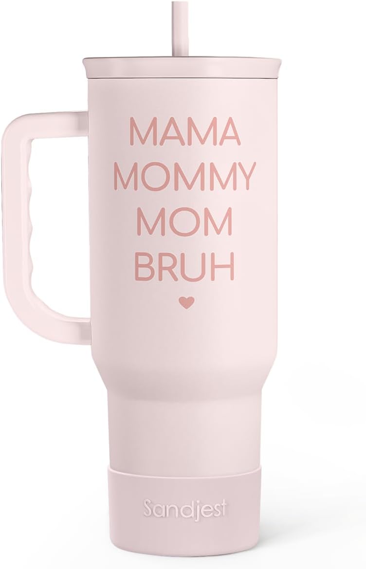 SANDJEST Gift for Mom - Mama Mommy Mom Bruh Stainless Steel Tumbler with Handle, Travel Coffee Mug for Moms - Gifts for Birthday Christmas Mothers Day, 40oz
