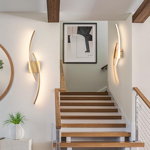 Image of Battery Operated Wall Sconce Set of 2,Gold Wall Sconces with Remote Control,3000K-6000K Modern LED Wireless Wall Light for Living Room, Hallway, Bedroom, 31.89 Inch (2 Pack)