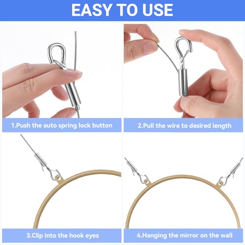Image of 8PCS Adjustable Picture Hanging Wire Kit Heavy Duty Picture Frame Mirror Hanging Wire Kit 6.6FT Stainless Steel Wire for Hanging Pictures,Frame,Paintings,Flowerpot,Decorations,Supports Up to 66lbs