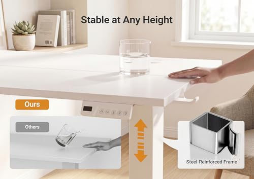 Image of YDN Electric Standing Desk Adjustable Height, 40 x 24 Inches Sit Stand up Desk with Memory Presets & Cable Management, Home Office Desk for Office & Computer Workstation, White Frame /White Top