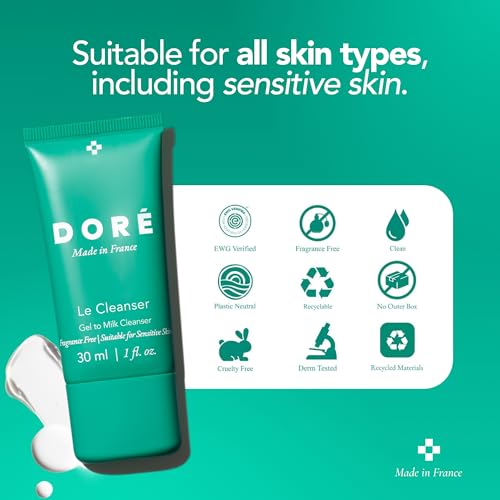 Image of Dore - Le Cleanser Gel to Milk Daily Face Cleanser | Gentle Hydrating Cleaner for Dry & Sensitive Skin | Makeup Remover for Women & Men for Face (1 fl oz | 30 ml)