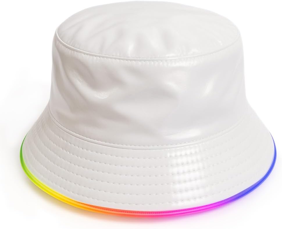 Recahrgeable Light Up Rave Bucket Hat - LED Bucket Hat for Men, Women - Iridescent Festival Hat - Neon Rave Gear