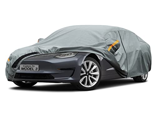 Image of Kayme Heavy Duty Car Cover Waterproof All Weather, Custom Fit for Tesla Model 3, Outdoor Full Exterior Cover with Charging Port and Breathable Ventilation Mesh, Rain Sun Protection.