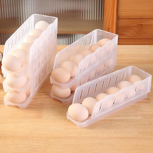 Soporte para huevos anticaídas con dispensador automático plegable de 3 niveles 4