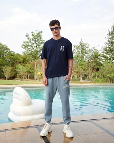 Image of Bewakoof Men's Graphic Printed 100% Cotton T-Shirt - Oversized Fit, Round Neck, Half Sleeves