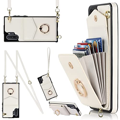 Cell Phone Case Crossbody Wallet Case For Samsung Galaxy Note10 Plus, Rfid Blocking Protective Case Pu Leather Flip Cover, Rotation Ring Stand Case With Card Slots Holder Detachable Wrist Strap Lanyar #TOP16