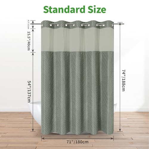 eachope no Hook Shower Curtain and Liner Set,Boho Style with See Through Top Window, SageGreen Fabric Tufted Striped Textured Outer Curtain & Waterproof Inner Liner, SageGreen, 71Wx74H by eachope - Used condition - Image 7