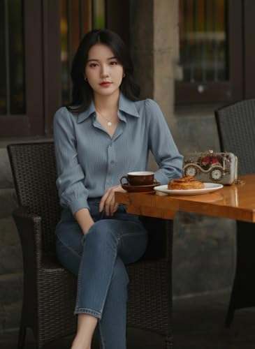 Image of Women's Button-Down Shirt Blouse with Long Sleeves