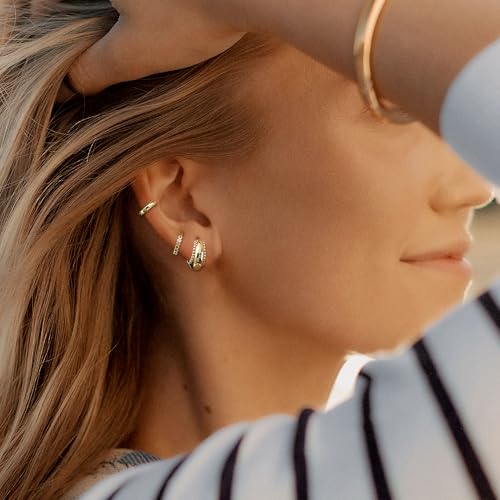 Image of 4Pairs Statement Gold Hoop Earrings for Women Trendy,Surgical Steel Gold Plated Hoop Hypoallergenic Earrings Set,Titanium Hoops Earring Stacks,CZ Cartilage Huggie Hoops Earring Gifts for Girlfriend