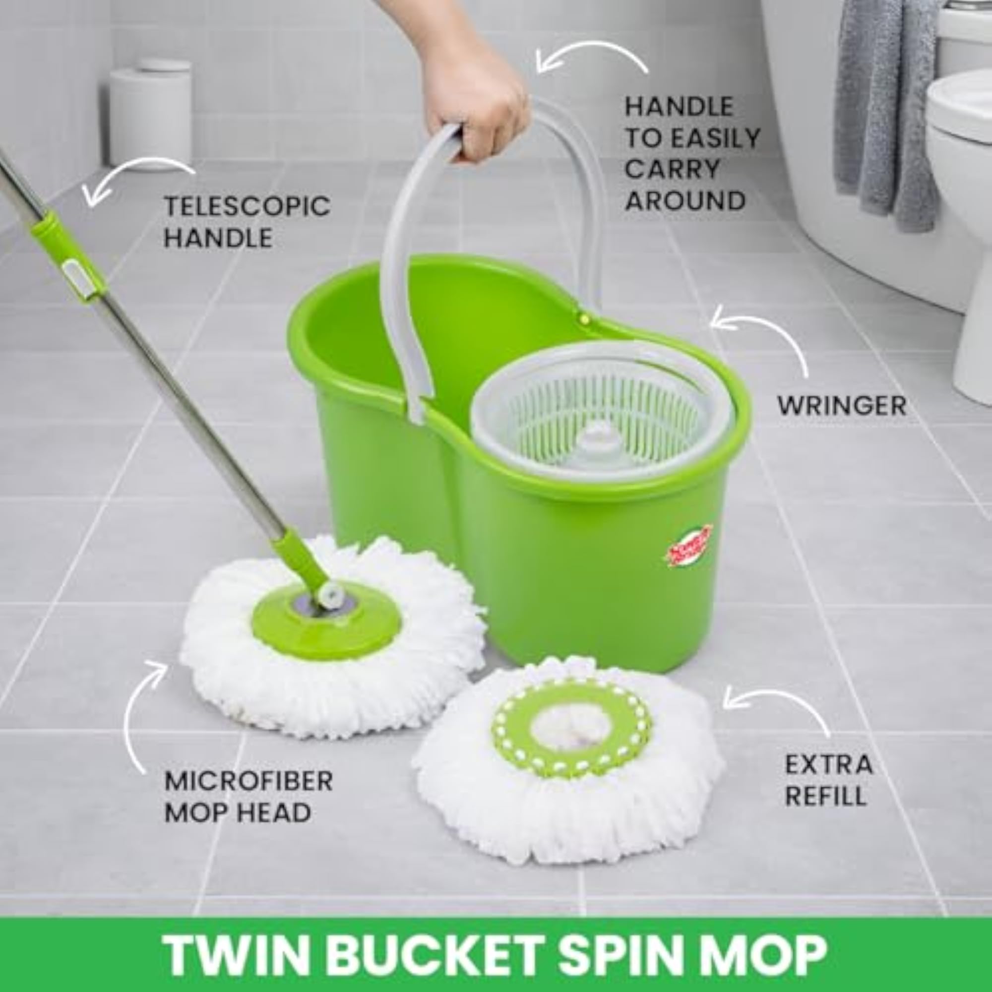 Twin Bucket Spin Mop with Easy Wring & Rinse System