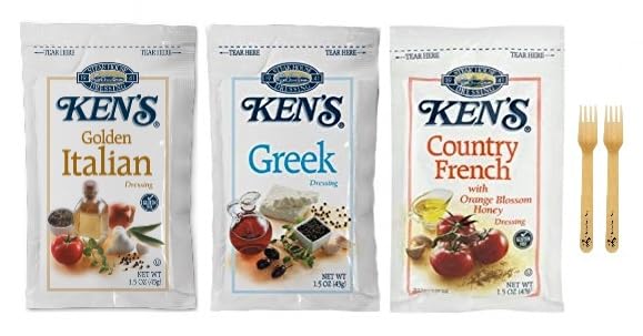 Steakhouse Salad Dressing, Golden Italian, Greek, and Country French, 1.5 Ounce Packets (Pack of 18) - with Two Make Your Day Sporks