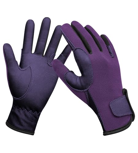 ChinFun Kids Leather Insulated Horse Riding Gloves Breathable Children Equestrian Gloves Anti-Slipping Horseback Mitts Purple S