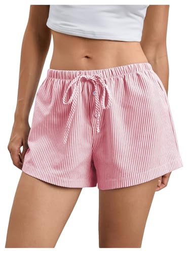 Pink Striped Drawstring Shorts