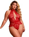 ohyeahlady Body Femme Sexy Chic Dentelle Curvy Grande Taille Lingerie Nuisette Babydoll Top Bodys Dos Nu Decollete Tenu Saint Valentin Dessous Forte Teddy Ensemble Lingerie Hot Bodysuit(3XL 4XL,Rouge)