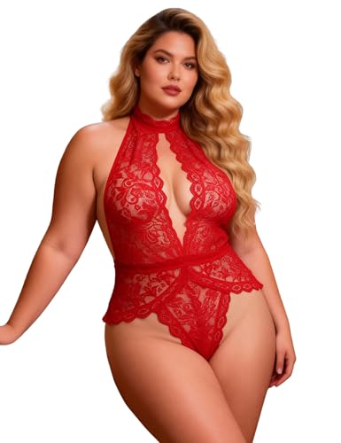 ohyeahlady Body Femme Sexy Chic Dentelle Curvy Grande Taille Lingerie Nuisette Babydoll Top Bodys Dos Nu Decollete Tenu Saint Valentin Dessous Forte Teddy...