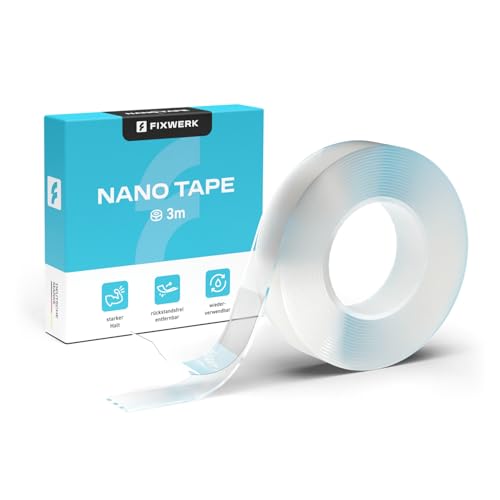 FIXWERK Nano Tape, Double-Sided Nano Tape, Extra Strong, 3 Metre Roll, Removable Tape, Washable & Reusable