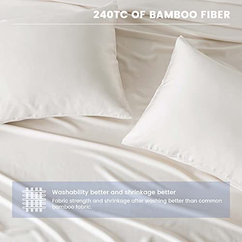 Naturefield 4Pcs Bamboo Sheets Queen 100% Organic Bamboo Cooling Sheets 240Tc Bamboo Bed Sheets Soft Breathable With Sheet Straps 1 Flat Sheet, 1 Fitted Sheet, 2 Pillowcases Beige #TOP4