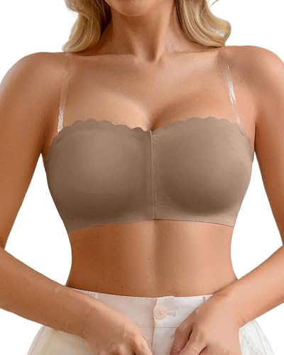 CheChury Sujetadores sin Aros Mujer Sujetador sin Tirantes Push Up Bandeau con Relleno Bralette Sexy Sostenes Básicos Sujetador Tallas Grandes Invisible Bandolera Ajustable Comodos Bra Suaves Elástico