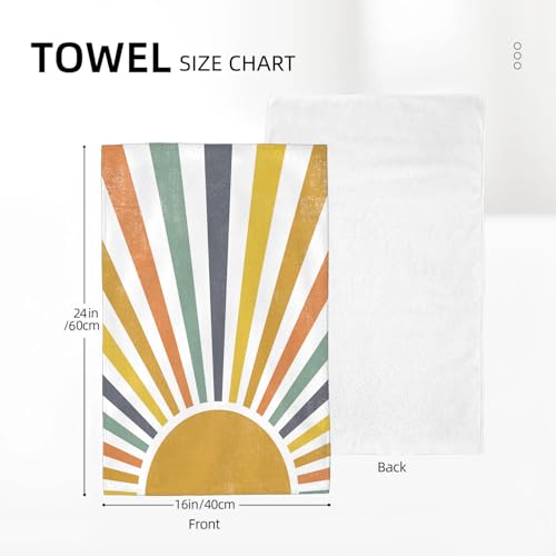 Image of Summer Kitchen Towels Boho Stripes Yellow Sunshine Dish Towels Outdoor Cute Colorful Rainbow Sun Hand Towels,16x24 Inch Farmhouse Decoration Absorbent Dish Cloths Set of 2 for Kitchen