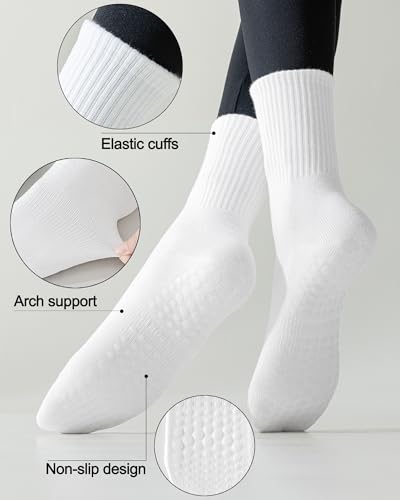 Image of 3 Pairs Pilates Socks with Grips for Women Non Slip Grip Socks for Yoga Barre Hospital Workout