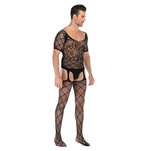 SINROYEE Herren-Dessous, durchscheinende Spitze, sexy, eng ausgeschnitten, elastisch, einteiliger Body (14)